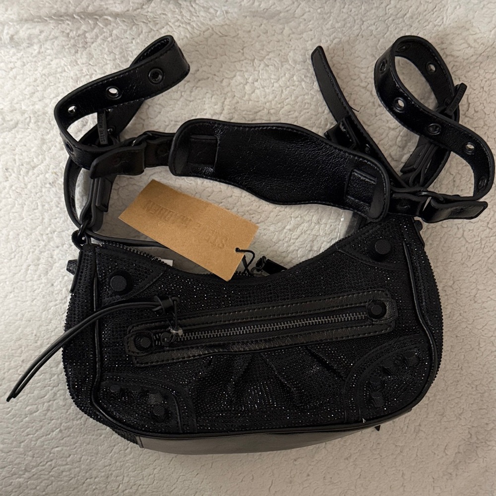 Steve Madden Balenciaga D*pe! Black Mini Shoulder Bag w Sparkle & Black Studs